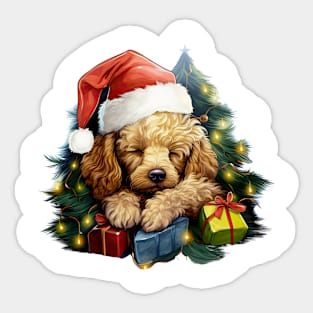 Lazy Poodle Dog at Christmas Sticker